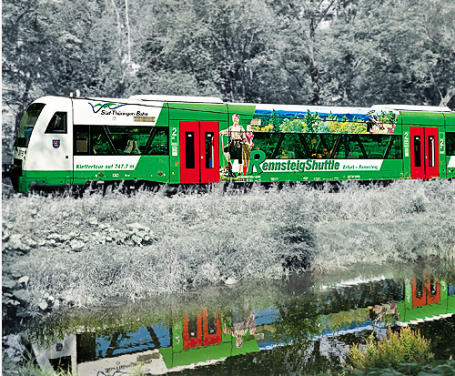 Eisenbahnwerbung und Eisenbahnbeschriftung bei der Erfurter Bahn und Süd Thüringen Bahn und Unterfranken Shuttle